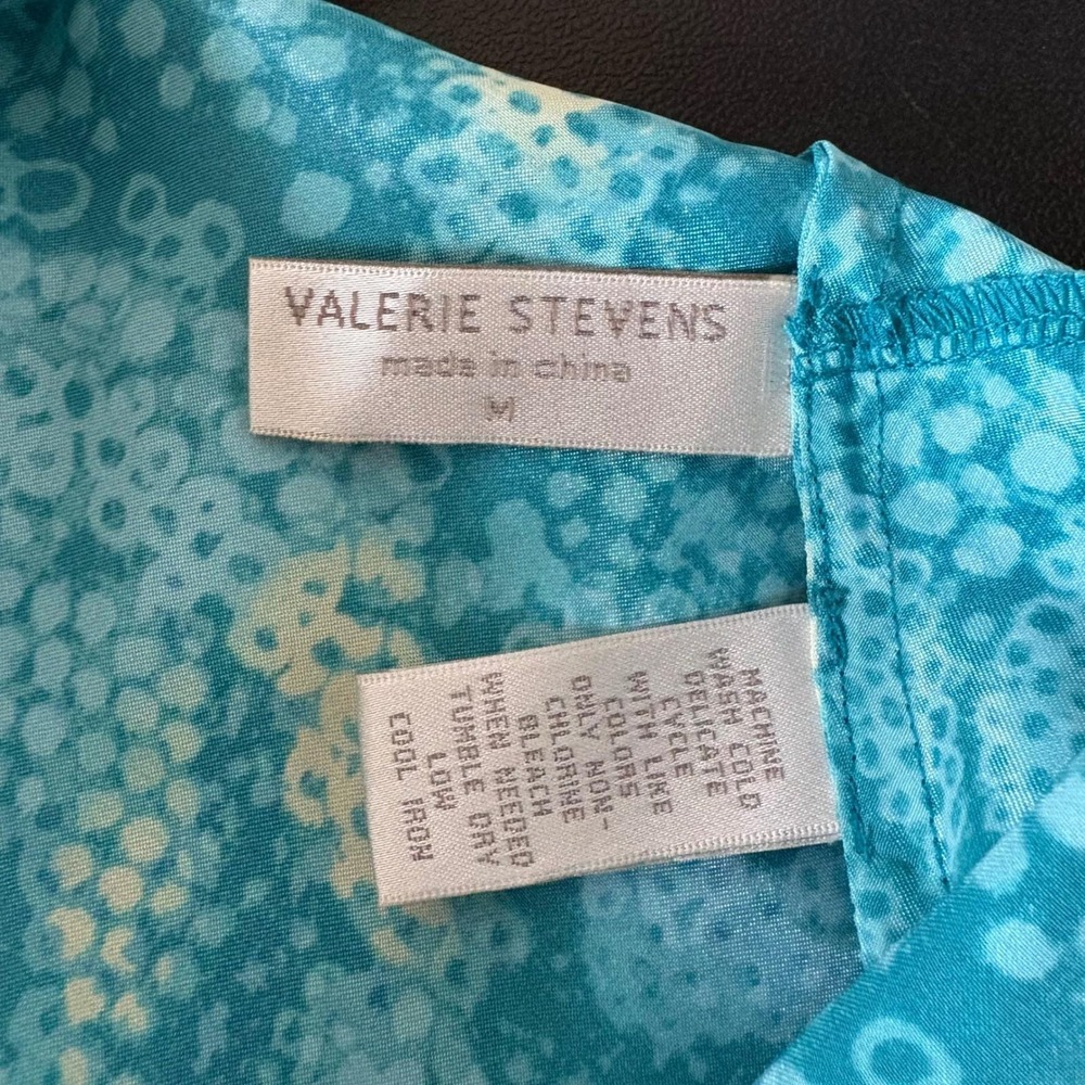 Y2K Valerie Stevens Teal Abstract Paisley Satin Chemise BabyDoll Dress Medium - Picture 4 of 7